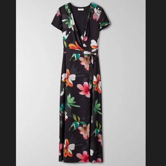 aritzia black tie dress Aritzia Wilfred Black Sleeveless Tank Wrap Tie Tank Midi Sheath Dress Size  2XS main image 1